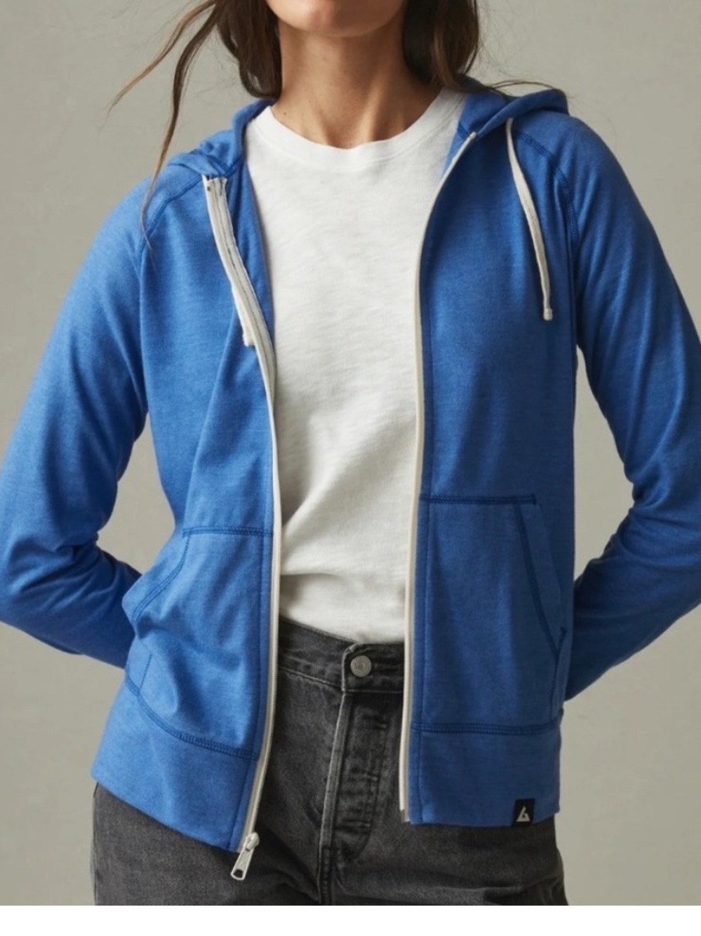 American Giant Blue Lightweight Zip Hoodie with Hood and Drawstrings Size Large